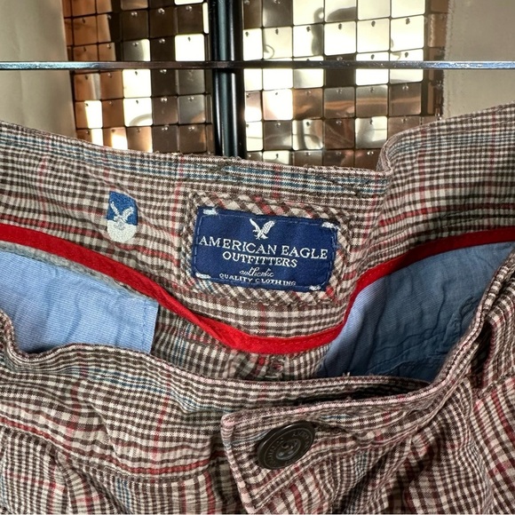 American Eagle Outfitters Brown Red and Cream Check Plaid Shorts Size 10 - Picture 12 of 15